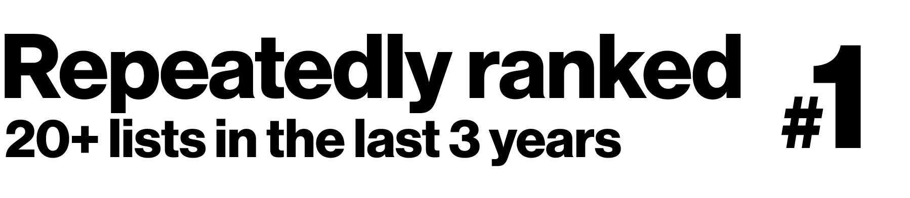 Repeatedly ranked #1 on 20+ lists in the last 3 years.